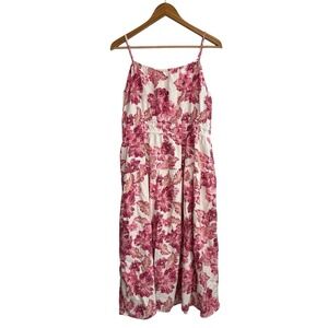 Old Navy Midi Dress XL Pink Floral Linen Smocked Sundress Country Cottagecore